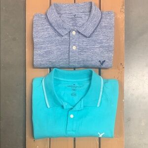 American Eagle Outfitters 2 Blue Polo Shirts Classic Style with Flex Technology